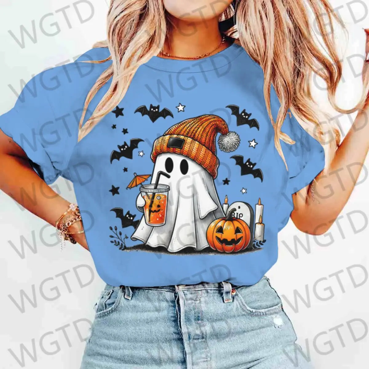 Halloween Ghost Pumpkin Bat Print T-shirts Summer Casual T Shirt For Women Creative Short Sleeve Tees Happy Halloween T-shirt
