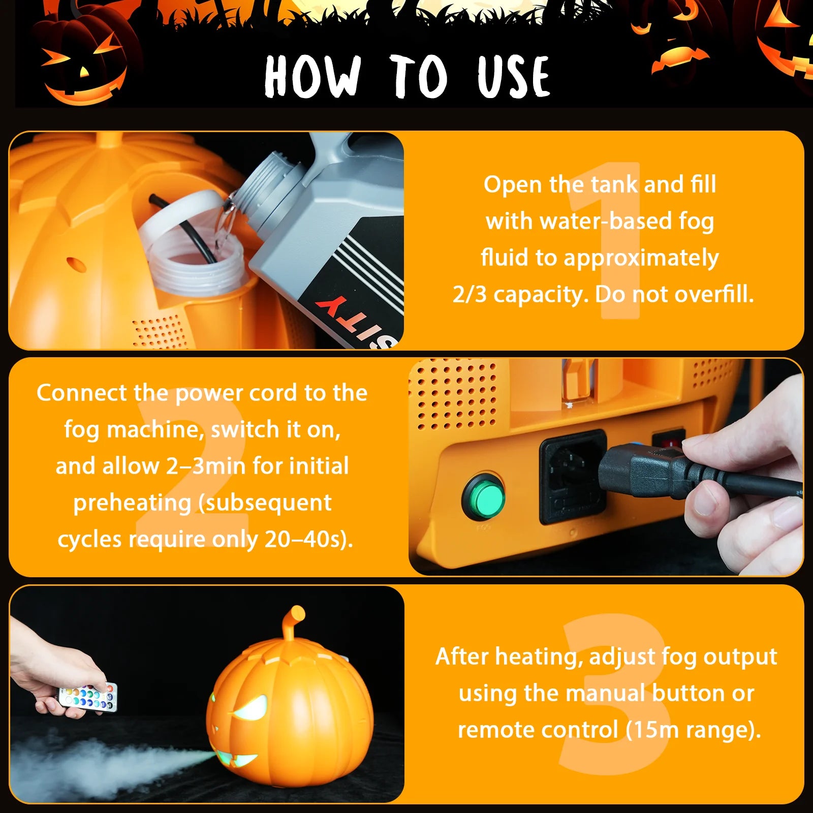 Fieryzeal 800W Fog Machine Halloween Decoration Pumpkin Smoke Machine with Remote Control RGB LED Light Halloween Maker Fogger