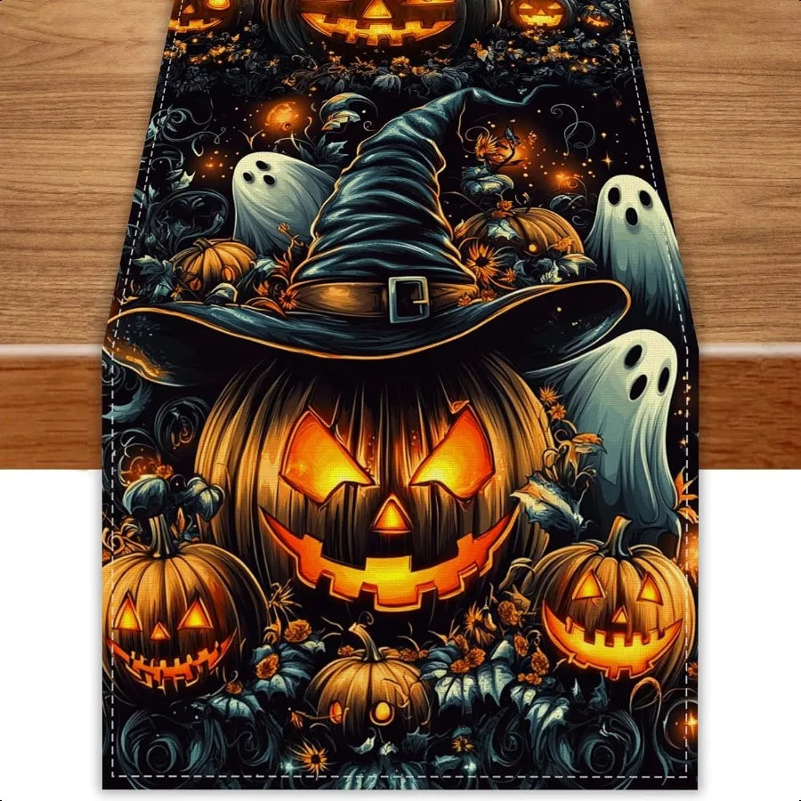 Black Pumpkins Ghost Halloween Table Runner 72 Inch Seasonal Fall Kitchen Dining Table Decorations for Home Party Decor