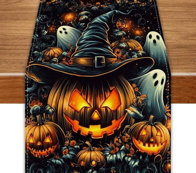 Black Pumpkins Ghost Halloween Table Runner 72 Inch Seasonal Fall Kitchen Dining Table Decorations for Home Party Decor