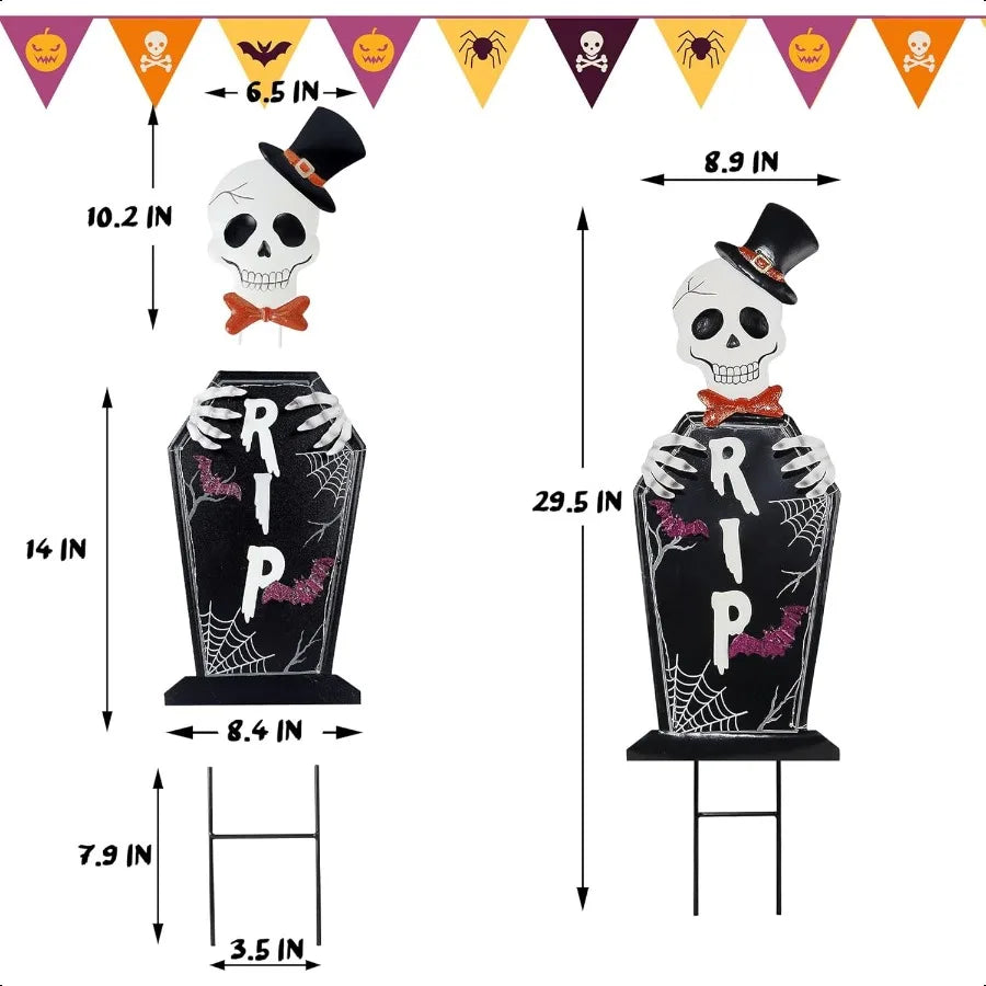 Joliyoou Halloween Yard Stake 26.4 Solar Lighted Metal Tombstone with Glow in The Dark Ghosts 18 LED Purple Lights Spooky Yard