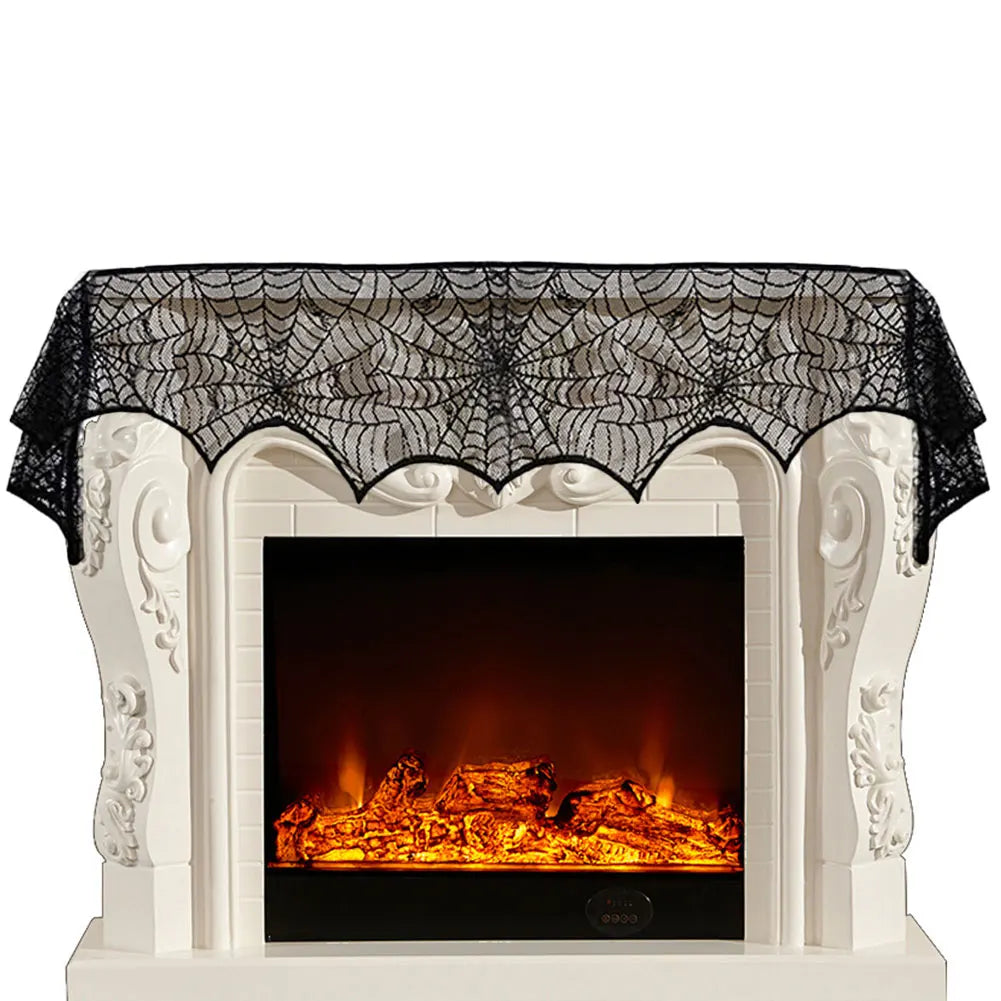 Halloween Decorations Black Lace Spider Web Tablecloth Runner Fireplace Scarf for Halloween Party Home Decoration