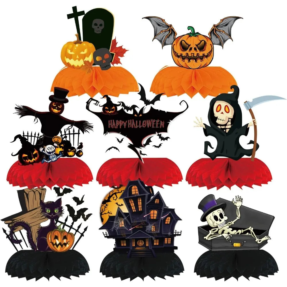 9pcs halloween honeycomb centerpieces for tables halloween 3d table decorations pumpkin/ghost/cat/skull for birthday party