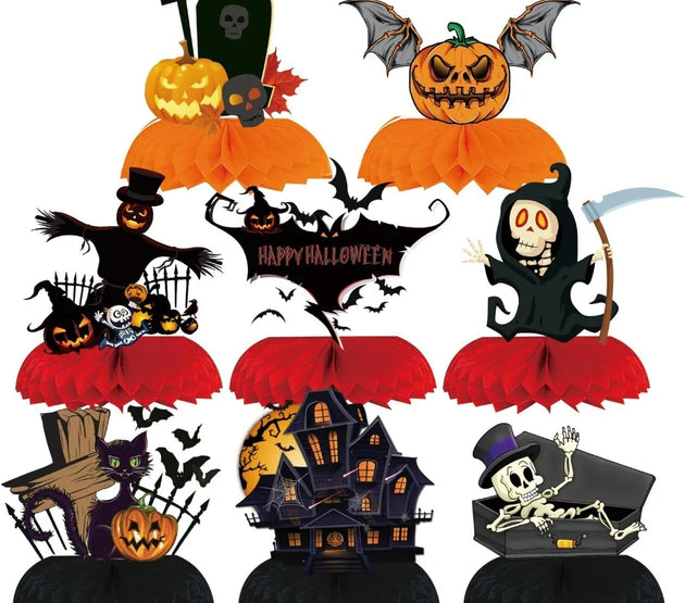 9pcs halloween honeycomb centerpieces for tables halloween 3d table decorations pumpkin/ghost/cat/skull for birthday party