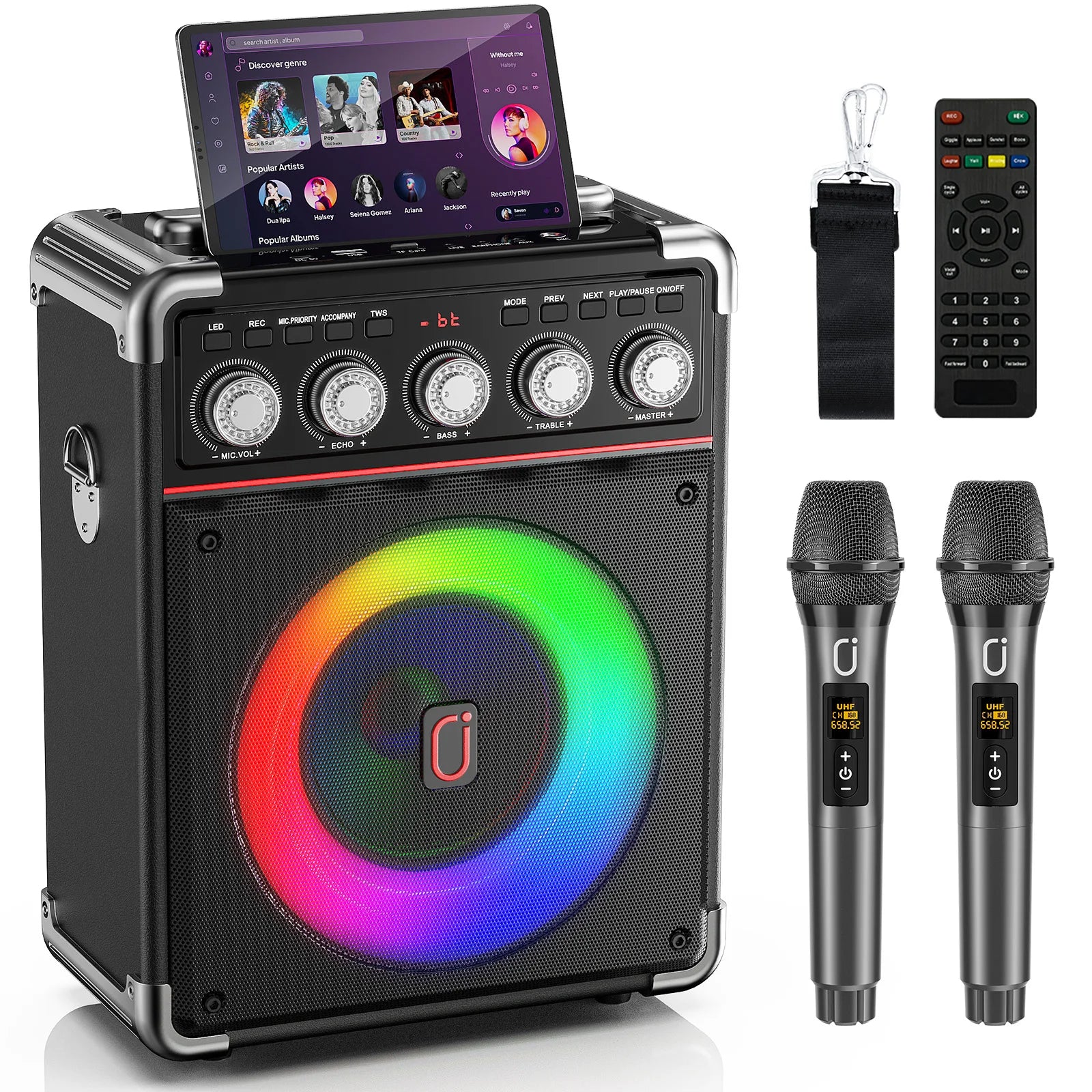 FanFun Karaoke Machine with 2 Microphone, Bluetooth Karaoke Speaker with LED Light, Home Karaoke System Set,  TX05