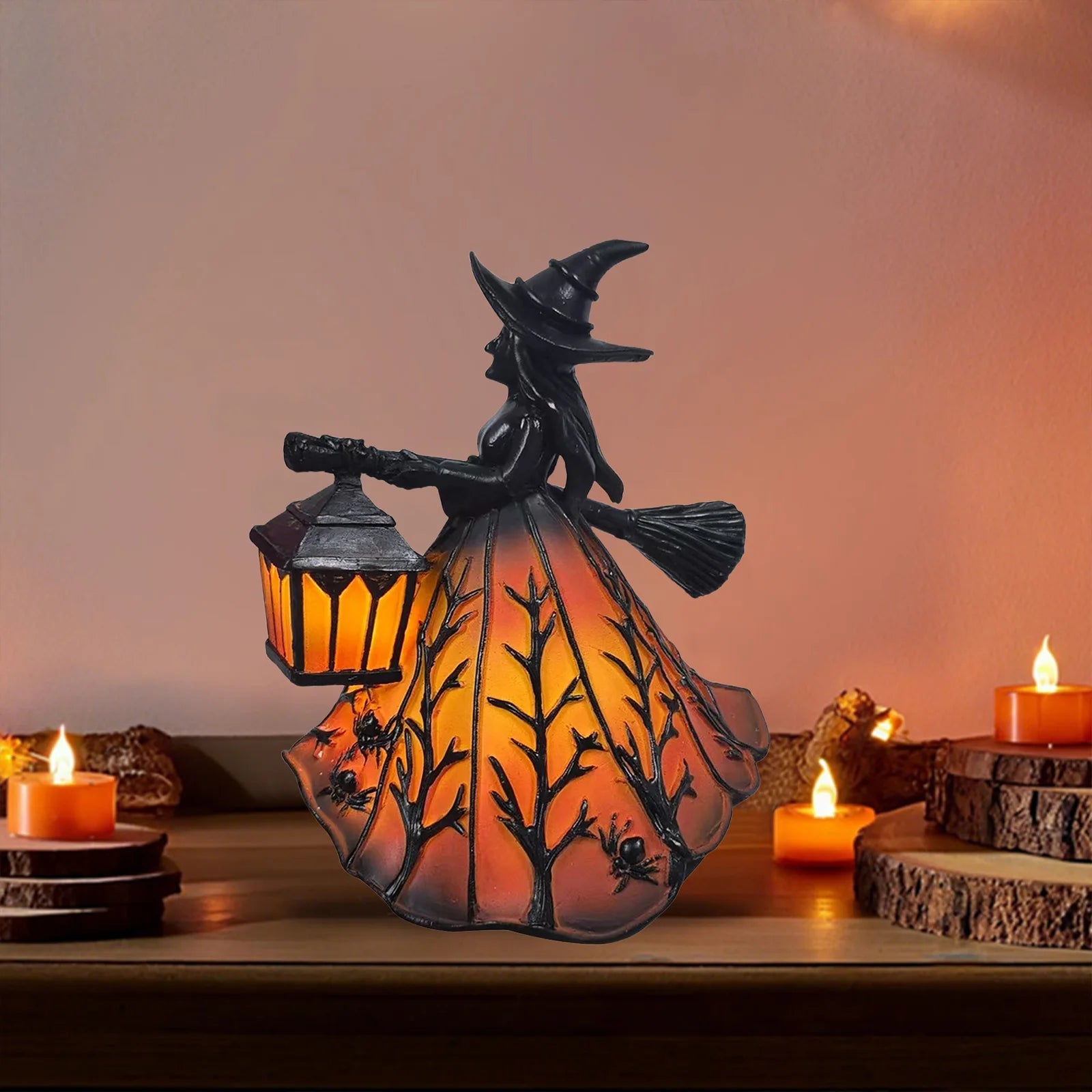 Gothic Witch Halloween Decorations Witch Lamp Spooky Standing Night Light Unique Witch Statue Table Lamp for Bedroom Home Decor