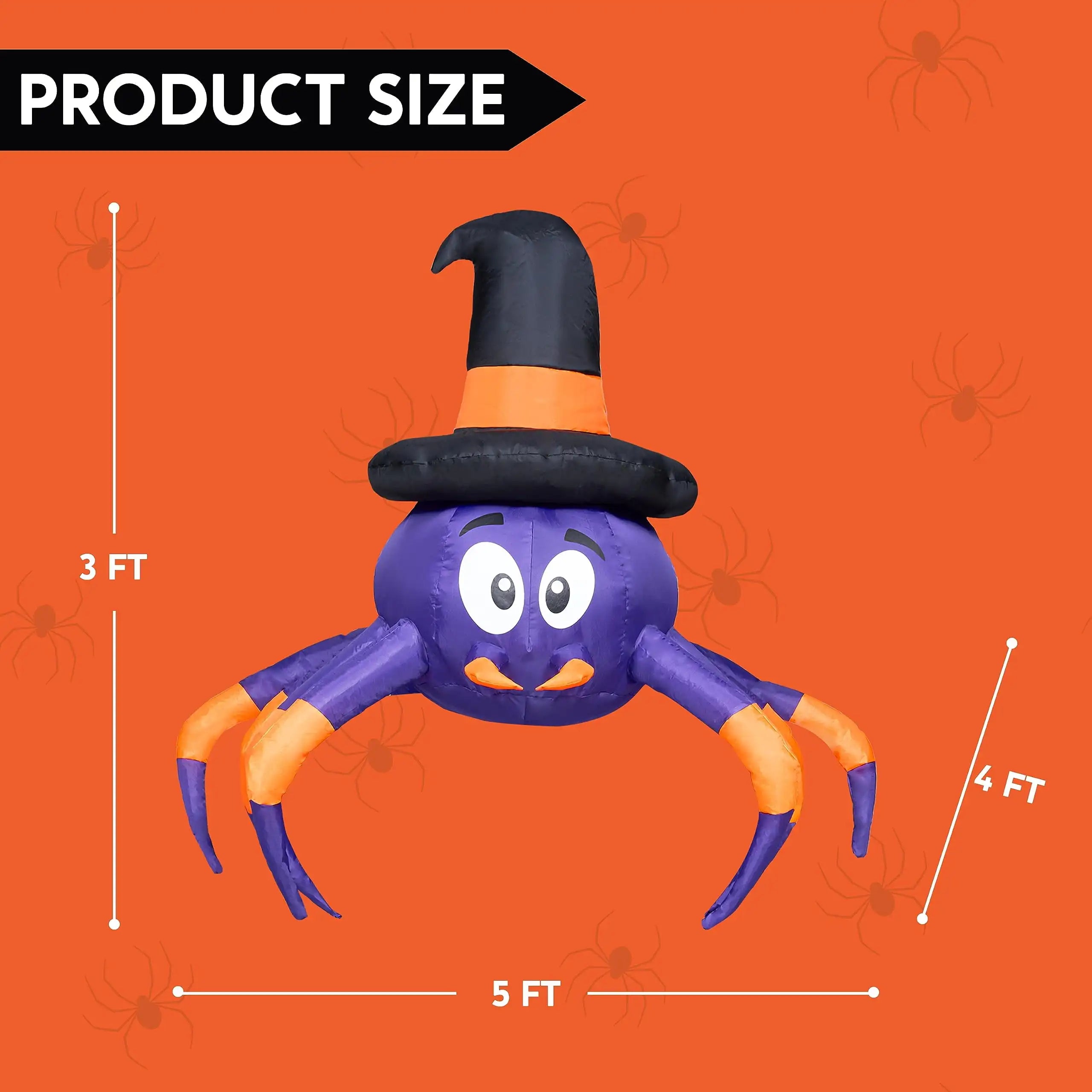Joyfy 5 FT Halloween Inflatable Spider Decoration Trunk or Treat Car Decorations Kit with Built-in LED Light for Halloween Party