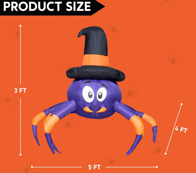 Joyfy 5 FT Halloween Inflatable Spider Decoration Trunk or Treat Car Decorations Kit with Built-in LED Light for Halloween Party