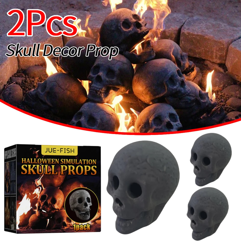 2Pcs Halloween Fireplace Skeleton Fireplace Burn Skeleton Festive Supplies Ceramic Fire Pit Skull Party Ornament Decor Prop Gift