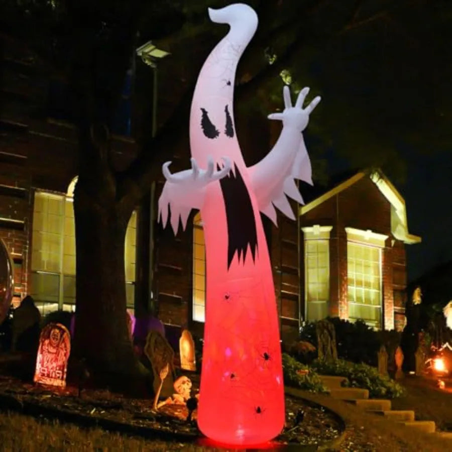 12 FT Halloween Inflatables Ghost Outdoor Decorations Blow Up Yard Giant Towering Terrible Spooky Flame Lamp Ghost with Builtin
