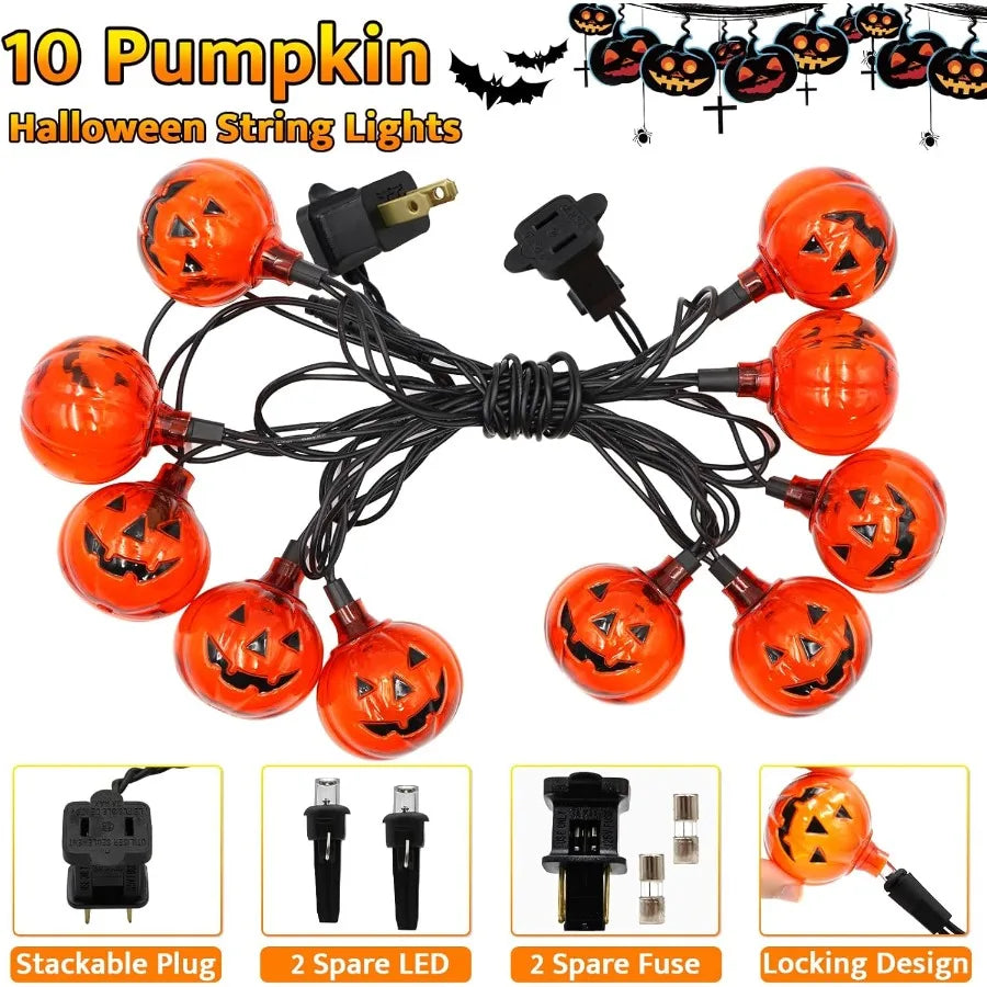 8.5Ft Halloween Lights Pumpkin LED String Lights with 10 PCS Jack O Lantern Pumpkin Lights Plug in Waterproof for Outdoor Indoo