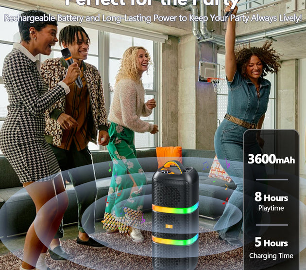 JYX Wireless Speaker, Portable Bluetooth Speaker, Karaoke Machine with 2 Microphone, LED Party Light