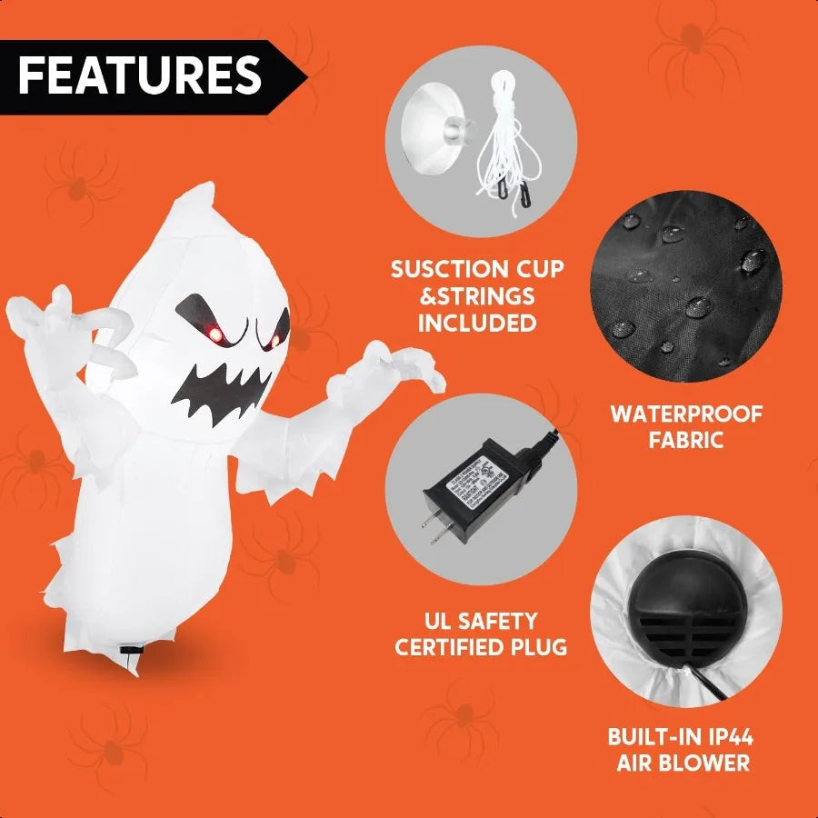 4.5 FT Halloween Iatable Ghost with Buildin LEDs Blow Up Flying Ghost Broke Out from Window for Halloweeen Window Decorations Y