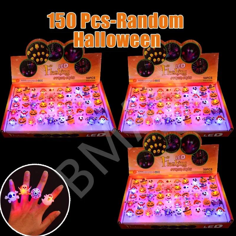 LED Luminous Halloween Rings Creative Pumpkin Ghost Skull Glowing in Dark Finger Rings Lights Jewelry Party Gifts