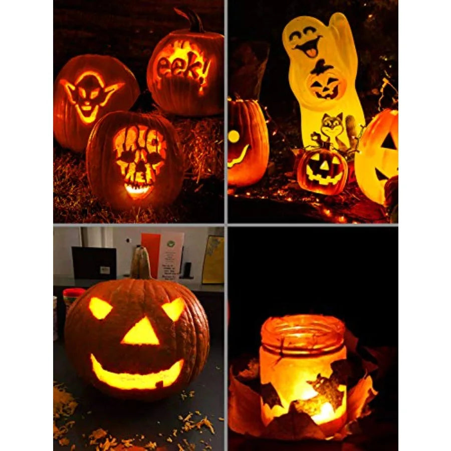 4Pack Battery Operated Halloween LED Pumpkin Lights with Remote Control and Timer Function for Indoor and Outdoor Halloween Dec
