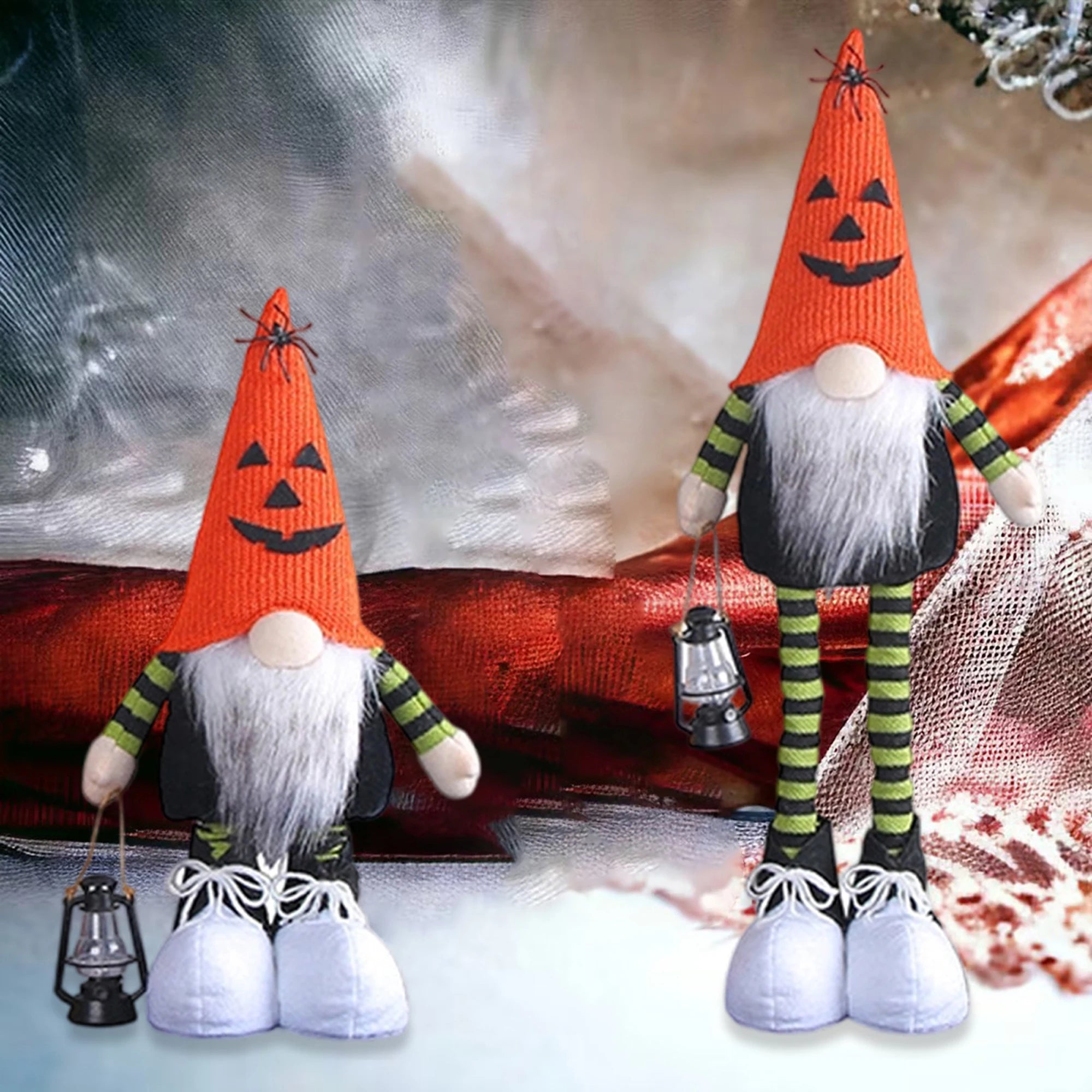 Adorable Halloween Stuffed Gnome with Stretchable Legs and Faceless Design - Charming Plush Doll for Table Decor and Shelf