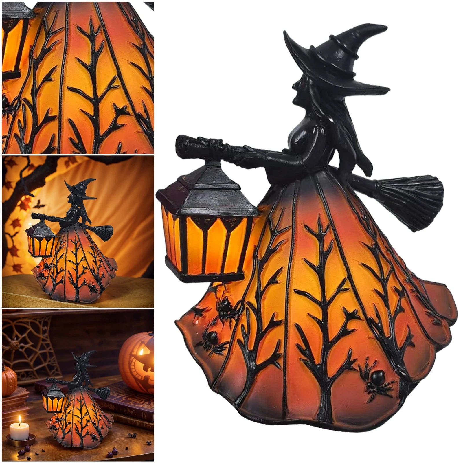 Gothic Witch Halloween Decorations Witch Lamp Spooky Standing Night Light Unique Witch Statue Table Lamp for Bedroom Home Decor