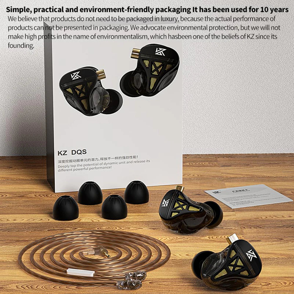 KZ-DQS In Ear Monitor Headphones Dynamic Professional HIFI Headset Noise Cancelling Bass Earbuds for Sports Game Music