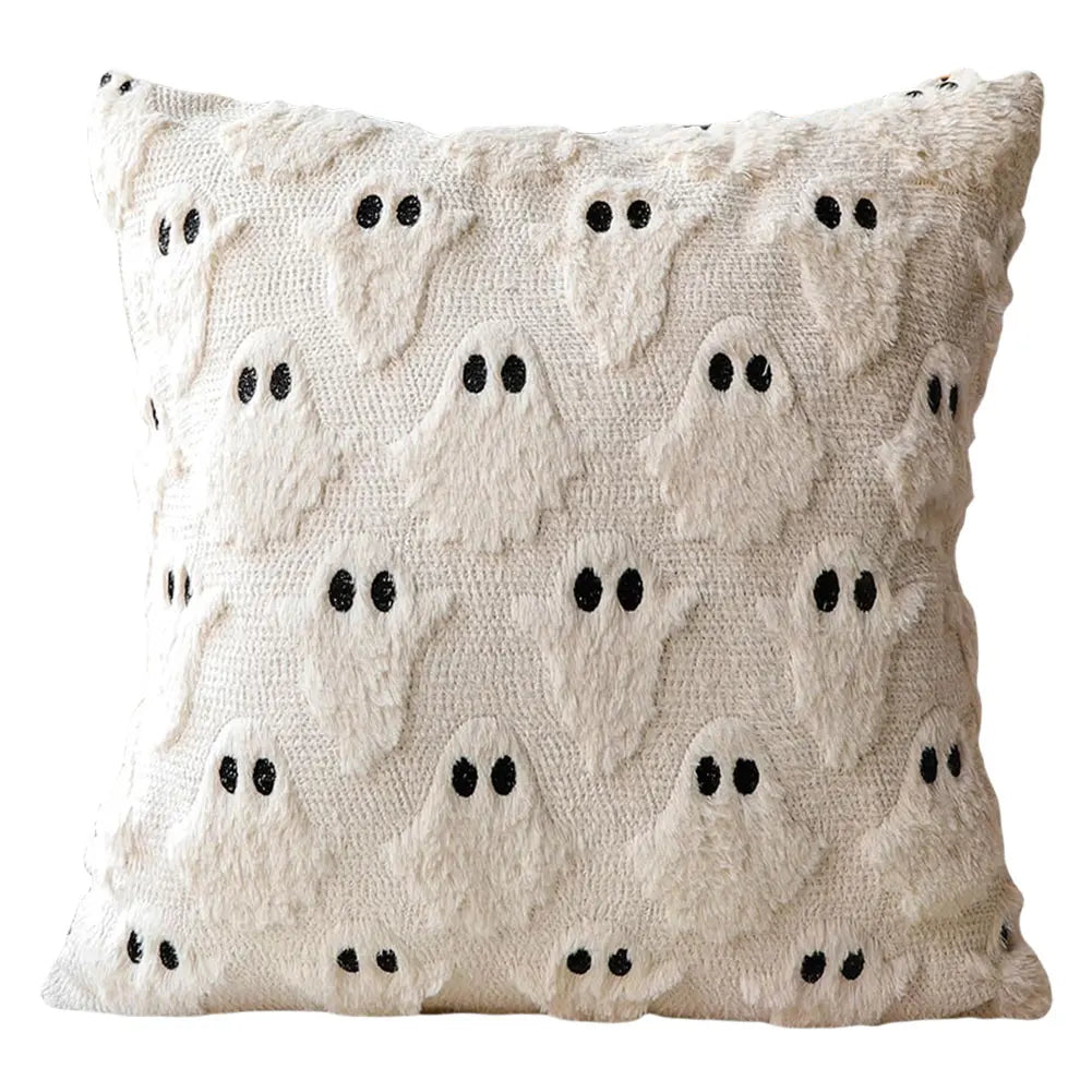 Halloween Ghost Pumpkin Pillowcase Washable Plush Faux Fur Pillowcase Ghost&Pumpkin Pillow Cover for Home Party Pumpkin Decor