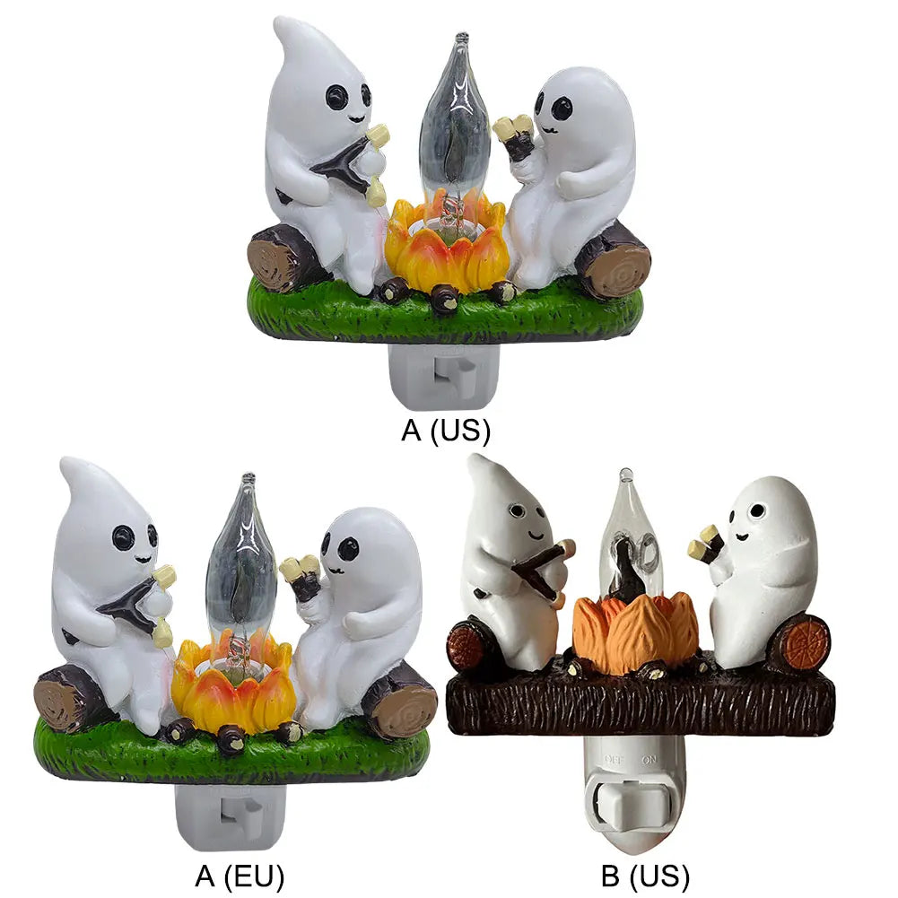 Ghost Campfire Flickering Nightlight Faux Campfire Night Light Spooky Fire Marshmallow Night Light Halloween Decorations
