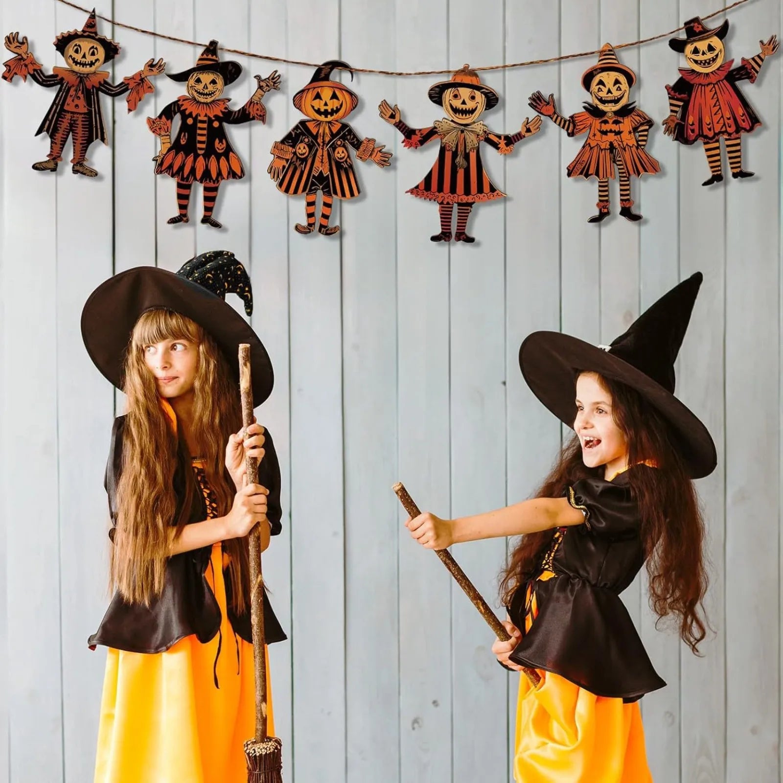 2d Halloween Wooden Hanging Ornaments Retro Pumpkin Ghost Horror Bunting Decoration Festival Spooky Atmosphere Props