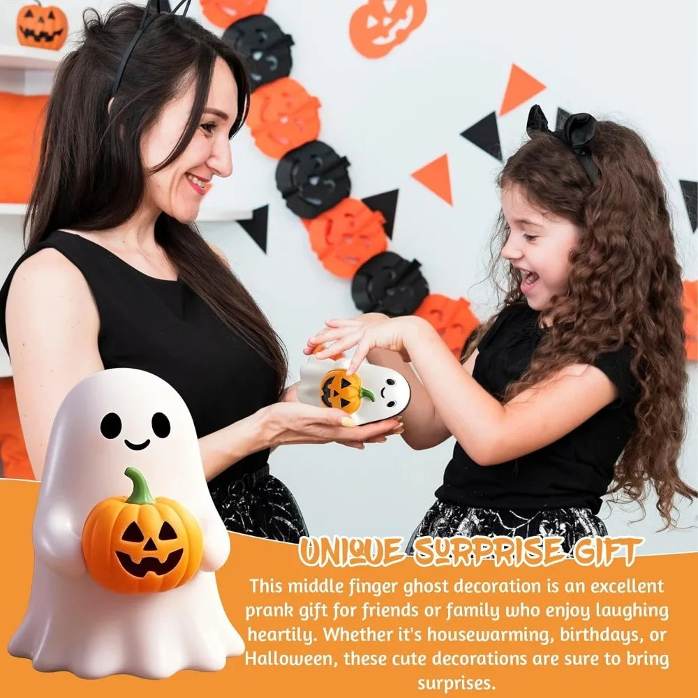 Halloween Ghost Figurine-Spooky Resin Middle Finger Ghost Statue, Cute Ghost Decor for Halloween Decorations