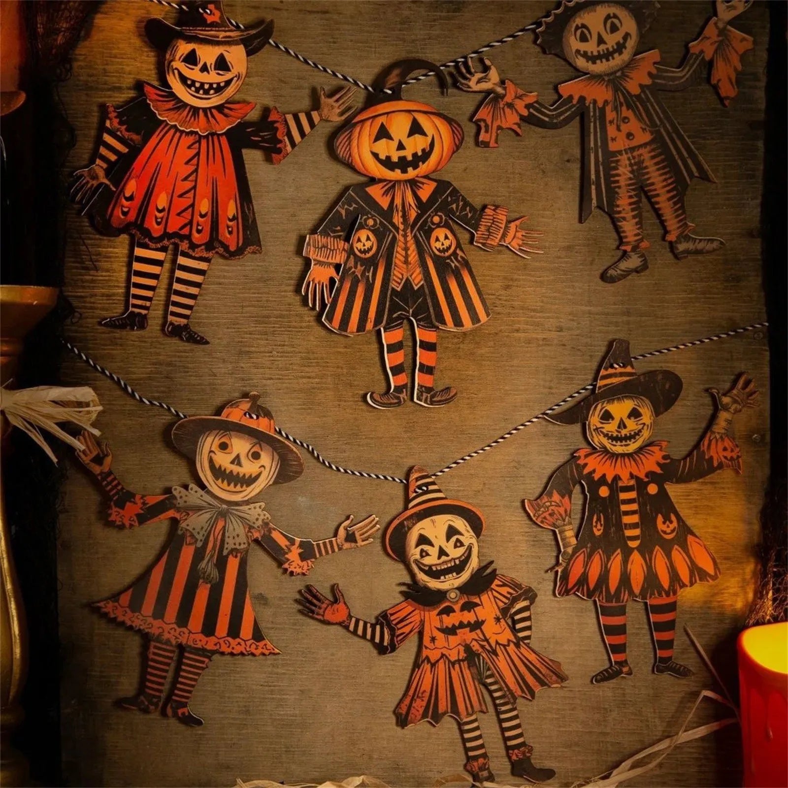2d Halloween Wooden Hanging Ornaments Retro Pumpkin Ghost Horror Bunting Decoration Festival Spooky Atmosphere Props