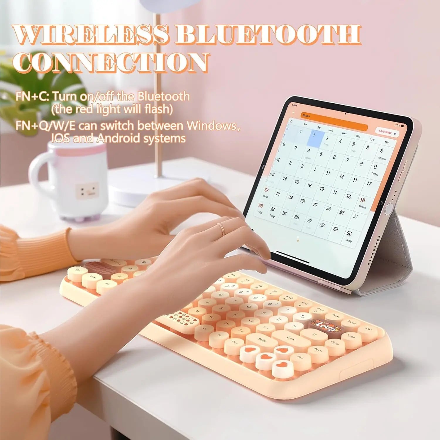 FELICON Wireless Bluetooth Keyboard, Mini Portable 84-Key Typewriter Retro Round Keycaps Keyboard,Compatible with Android, Win