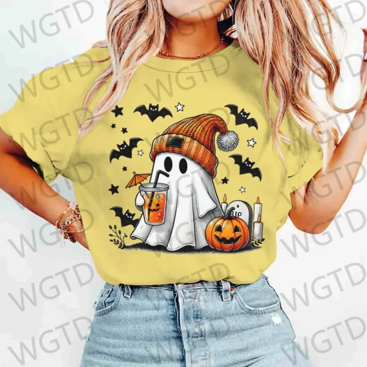 Halloween Ghost Pumpkin Bat Print T-shirts Summer Casual T Shirt For Women Creative Short Sleeve Tees Happy Halloween T-shirt