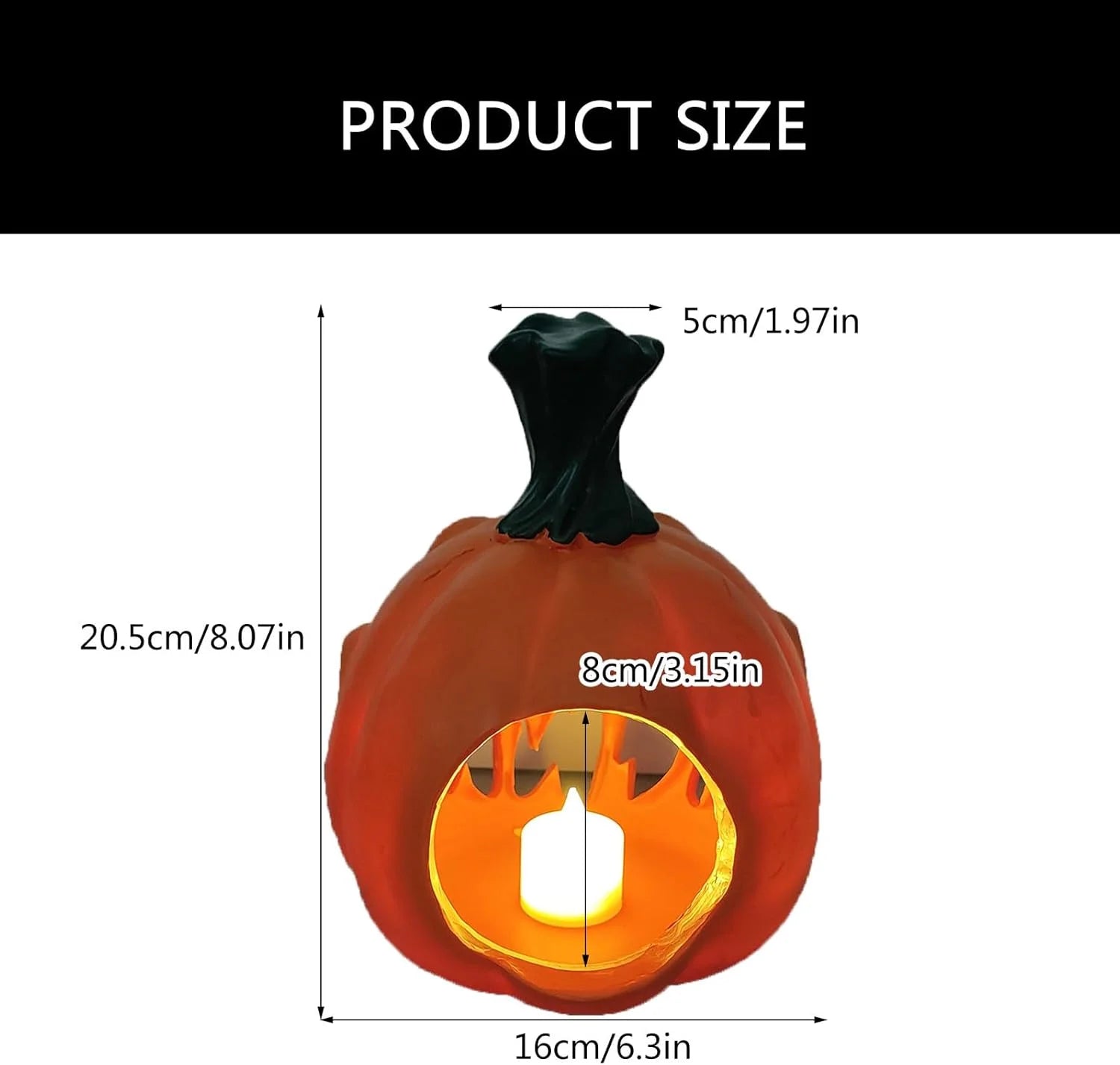 Giant Halloween Pumpkin Resin Decoration with White Electronic Candle Lights, Hollow Design Suitable for Indoor/Outdoor Holiday Decoration, Spooky Pumpkin Design | Carved Texture, Halloween Decorations