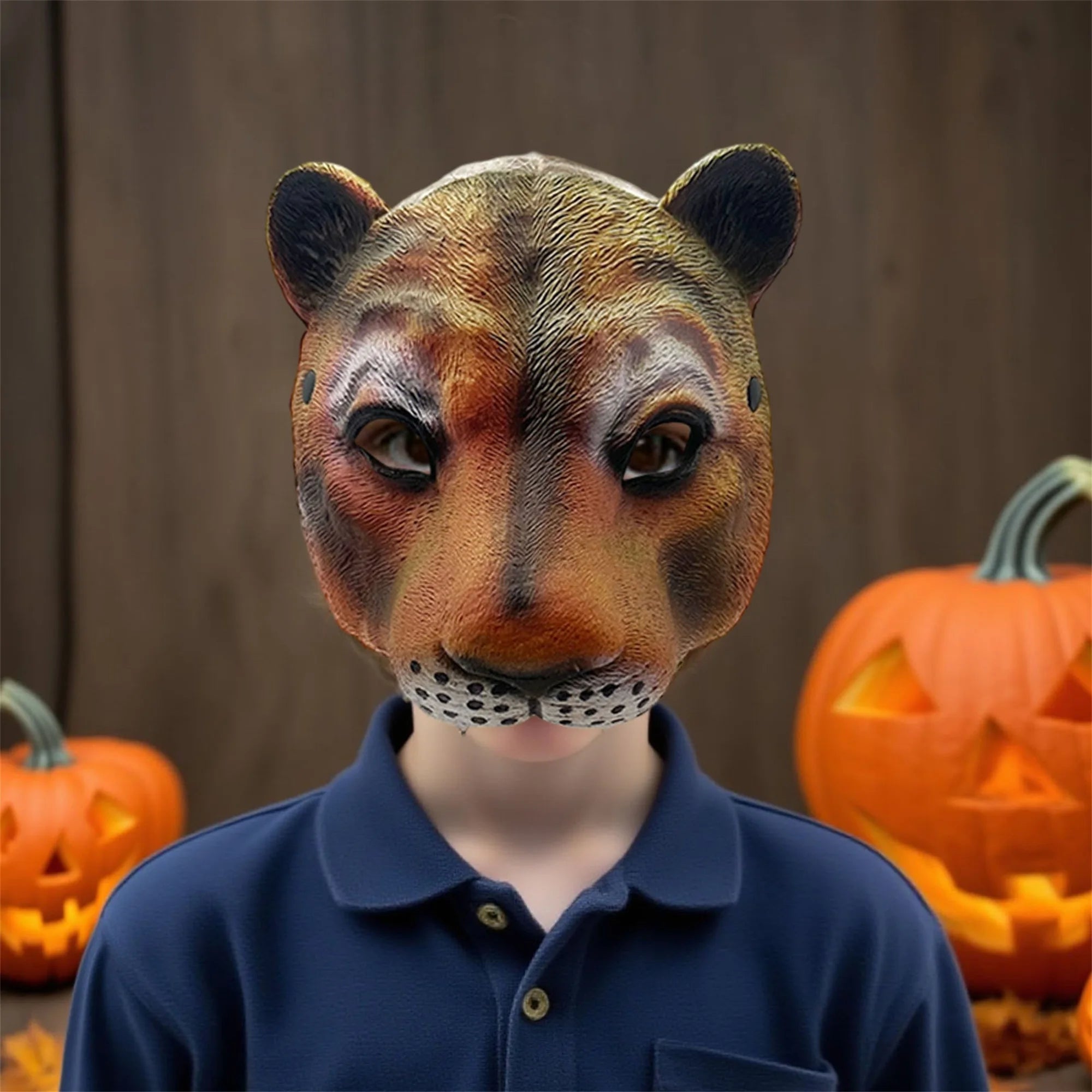 Funny Halloween Tiger Face Mask Cosplay Costume Full Head Latex Animal Mask for Party Dress Up and Favor