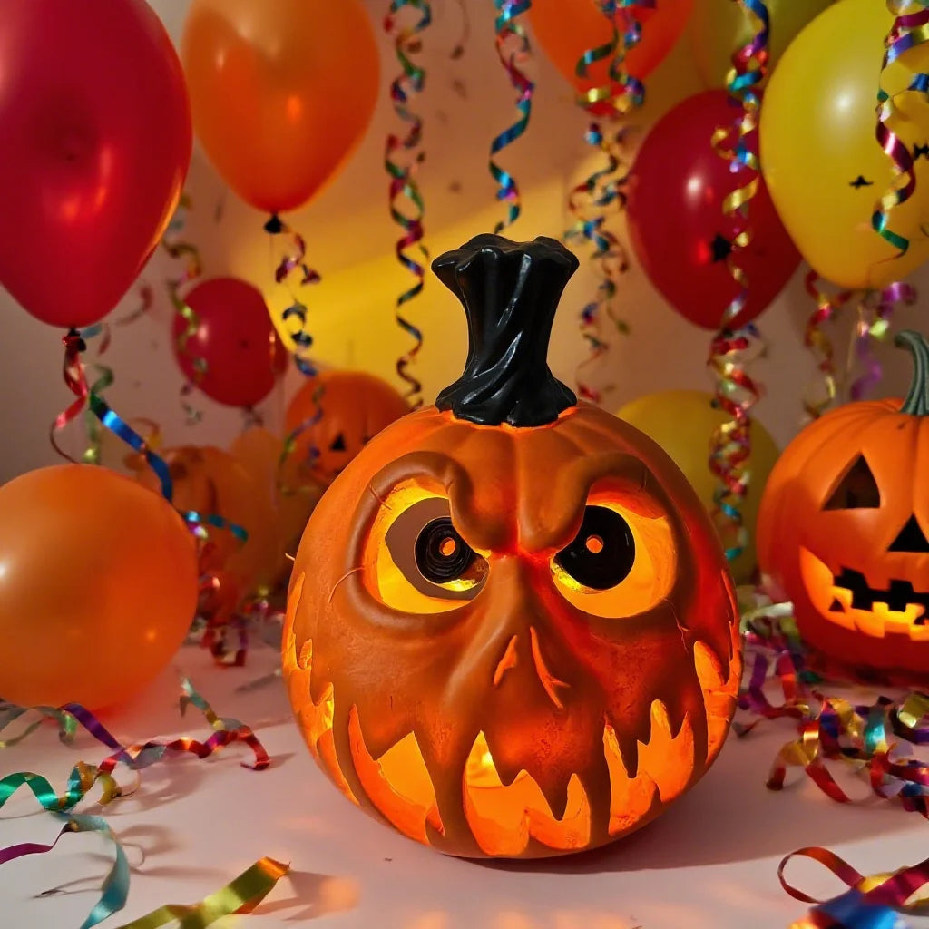 Giant Halloween Pumpkin Resin Decoration with White Electronic Candle Lights, Hollow Design Suitable for Indoor/Outdoor Holiday Decoration, Spooky Pumpkin Design | Carved Texture, Halloween Decorations