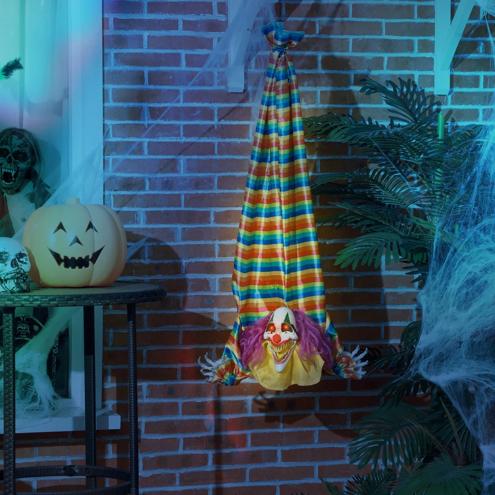 HOMCOM 3.8' Outdoor Halloween decorations, electronically hanging clown corpses, sound and motion activated animated props