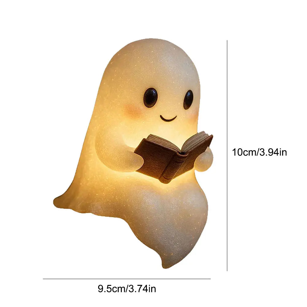 1/2/4Pcs Cute Ghost Reading Book Lamp Halloween Spooky Ghost LED 3D Night Light Home Table Light Up Resin Figurines Decoration