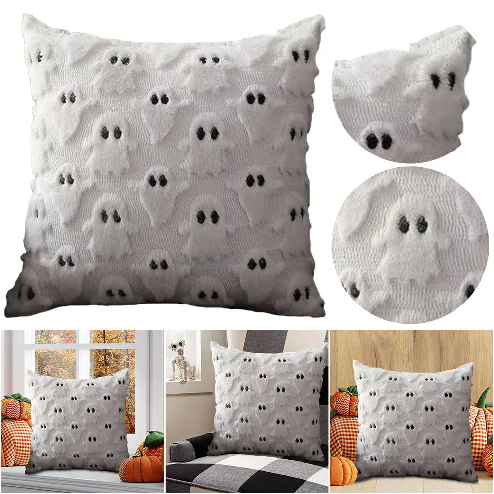 Halloween Ghost Pumpkin Pillowcase Washable Plush Faux Fur Pillowcase Ghost&Pumpkin Pillow Cover for Home Party Pumpkin Decor