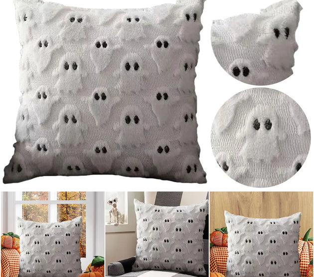 Halloween Ghost Pumpkin Pillowcase Washable Plush Faux Fur Pillowcase Ghost&Pumpkin Pillow Cover for Home Party Pumpkin Decor