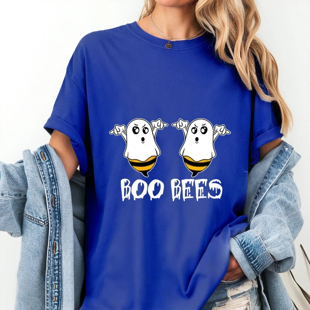 Boo Bees Funny Humor Graphic T-Shirt Casual Round Neck Short Sleeve Tee For Halloween Gift For Kids Him Her Halloween Theme wear