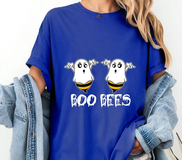 Boo Bees Funny Humor Graphic T-Shirt Casual Round Neck Short Sleeve Tee For Halloween Gift For Kids Him Her Halloween Theme wear