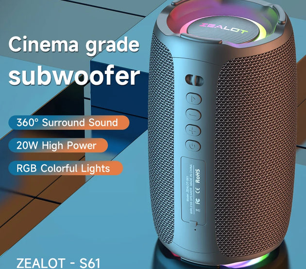 Zealot-S61 Bluetooth Speaker,with IPX6 Waterproof Protection and Outdoor Bass Sound for Backyard and Beach Party,10W Loudspeaker