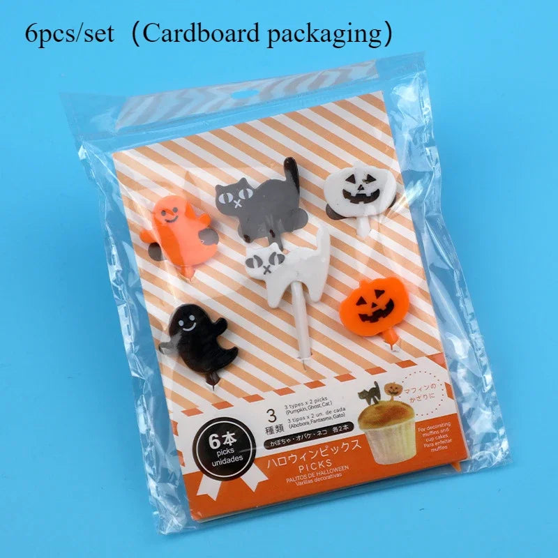 Halloween Toothpicks Mix Set Pumpkin Ghost Bat Fruit Fork Dessert Cocktail Cake Decoration Picks Halloween party Supplies