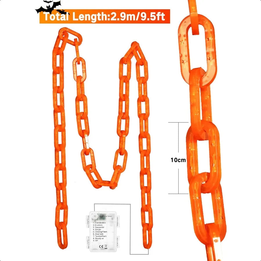 Halloween Decorations Battery String Lights 10 Ft 160 LED Plastic Chain String Lights with Waterproof 8 Lighting Modes and Time