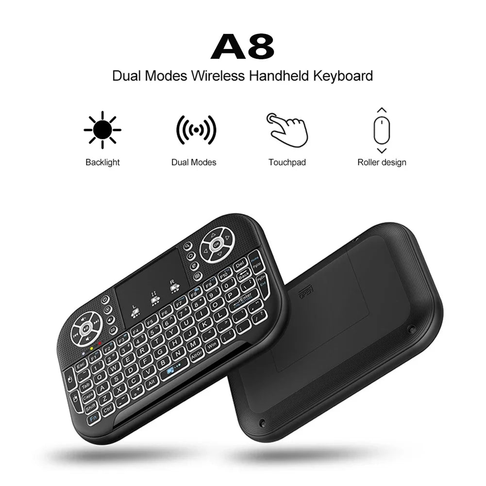 Mini Wireless Keyboard 2.4G&Bluetooth-compatible Backlit Fly Air Mouse Remote Control with Touchpad for TV BOX