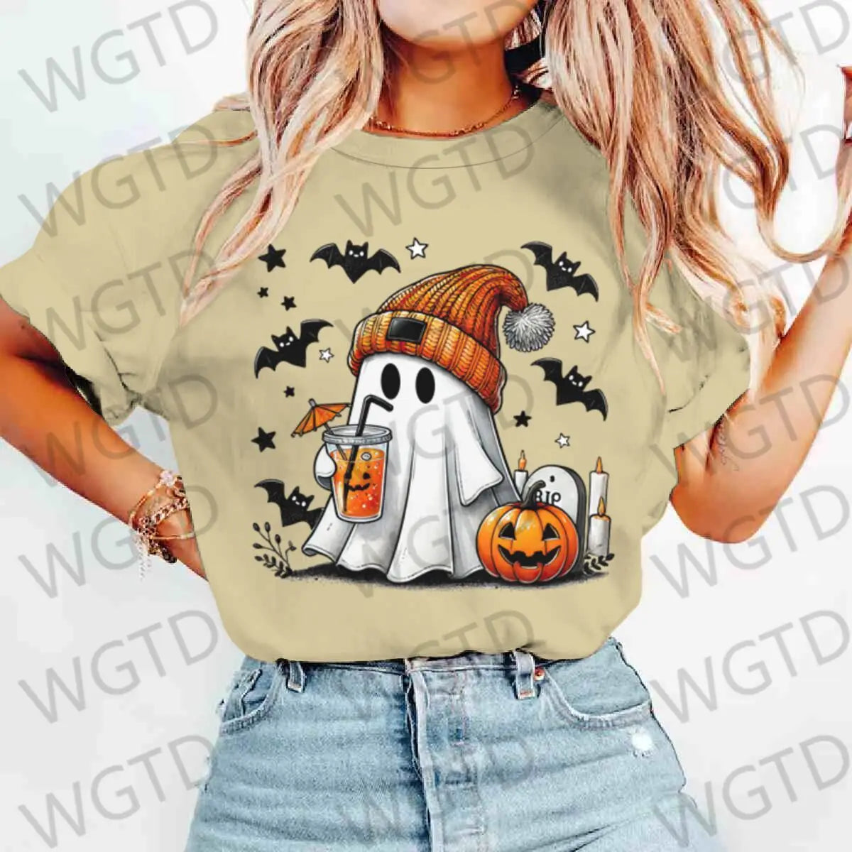 Halloween Ghost Pumpkin Bat Print T-shirts Summer Casual T Shirt For Women Creative Short Sleeve Tees Happy Halloween T-shirt