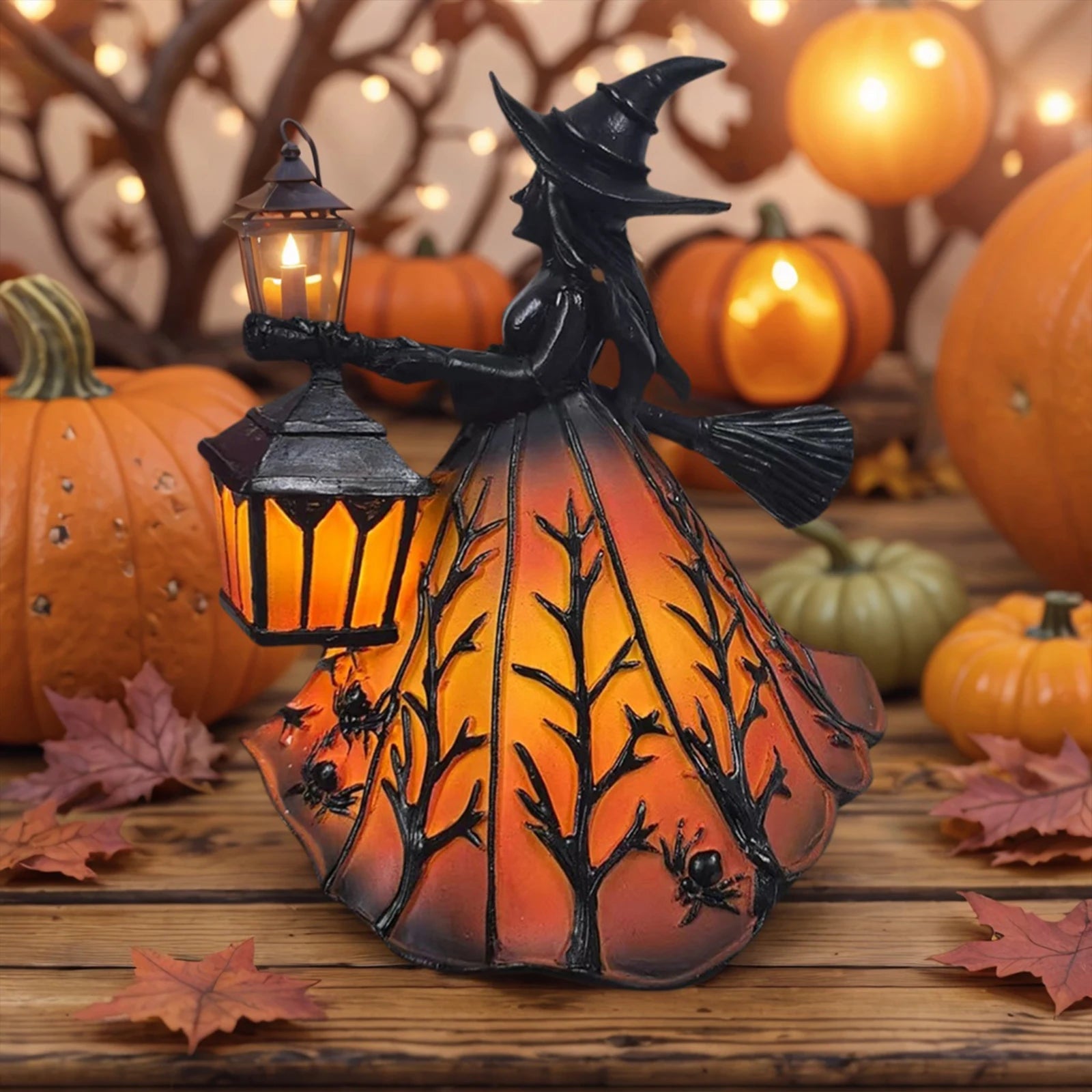 Gothic Witch Halloween Decorations Witch Lamp Spooky Standing Night Light Unique Witch Statue Table Lamp for Bedroom Home Decor