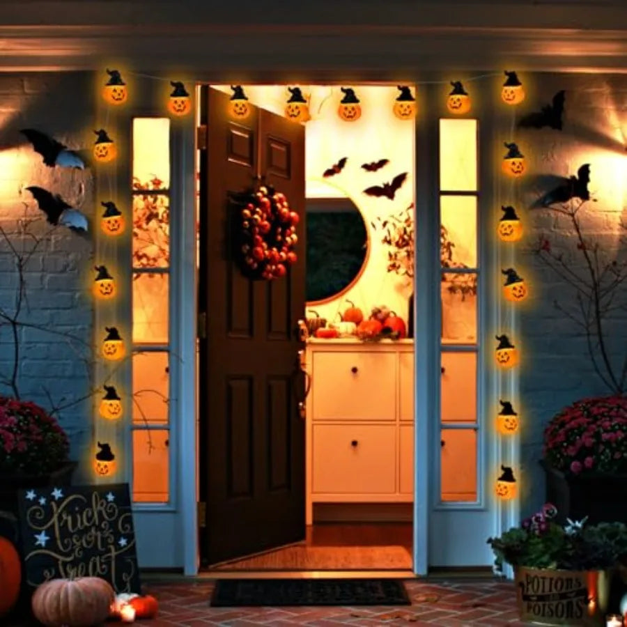 Halloween Pumpkin String Lights with Witch Hat 20 LED 16.4FT 8 Modes Timer 3D Waterproof Orange JackOLantern Battery Operated F