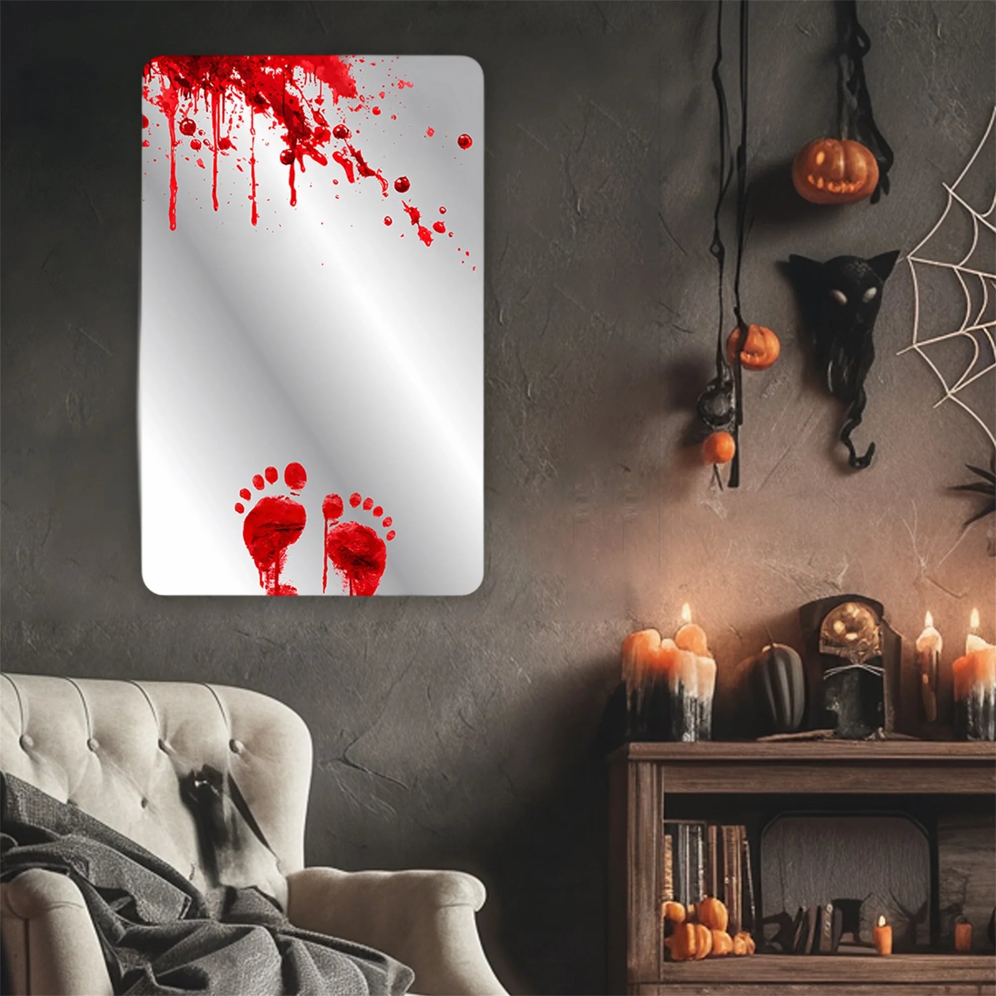 Halloween Decorations Wall Decals Scary Zombie Handprint Footprint Mirror Sticker Set for Party Supplies and Haunted House