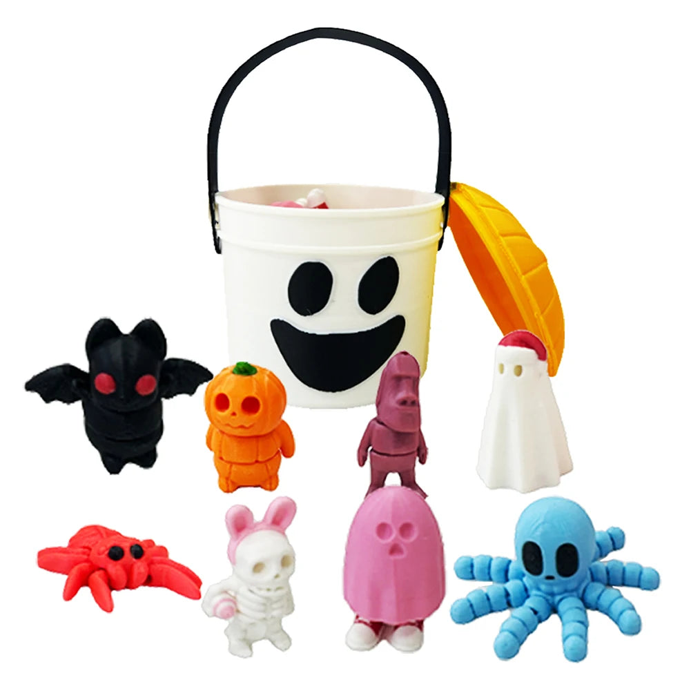 8pcs 3D Printed Halloween Pumpkin Mini Animals Set Halloween Pumpkin Candy Buckets Halloween Fidget Toys with Container for Kids
