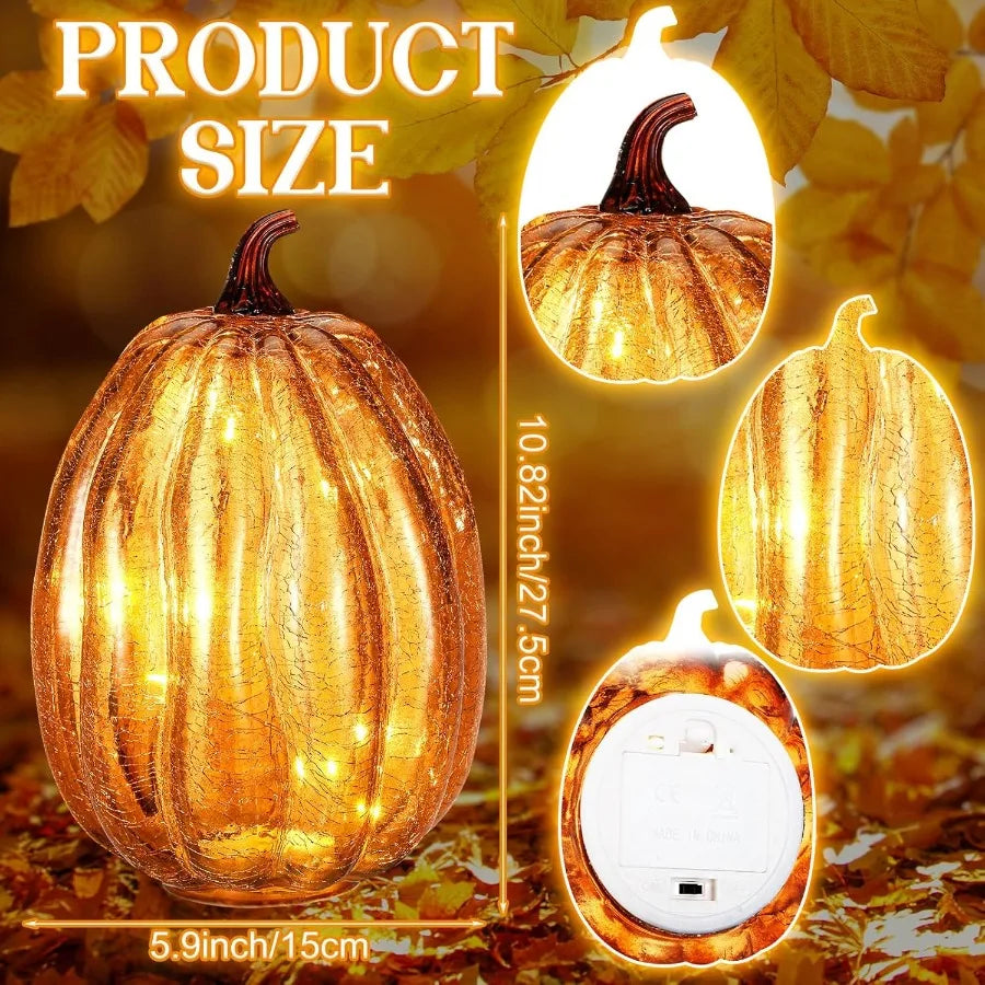 Large Glass Pumpkin LED Light for Fall and Thanksgiving Home Decor Ideal for Bedroom Bathroom Hallway and Halloween Nighttime A