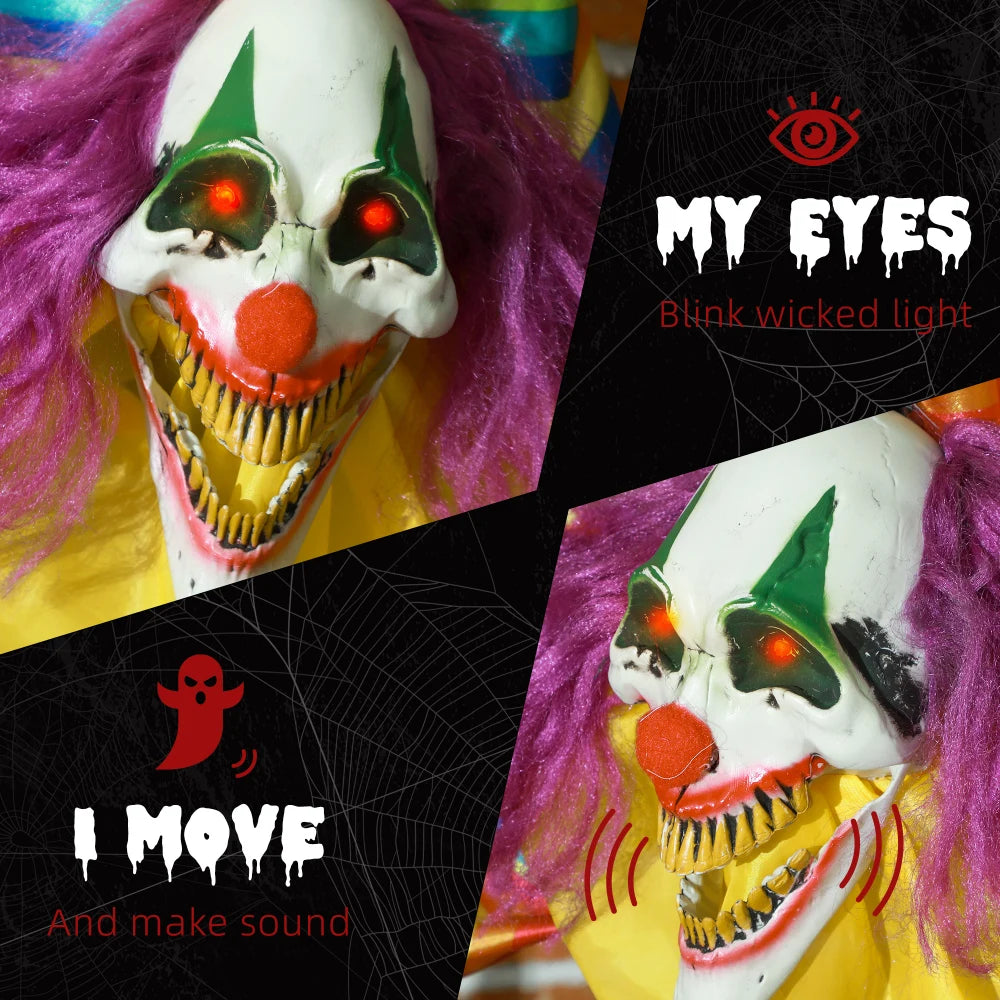 HOMCOM 3.8' Outdoor Halloween decorations, electronically hanging clown corpses, sound and motion activated animated props