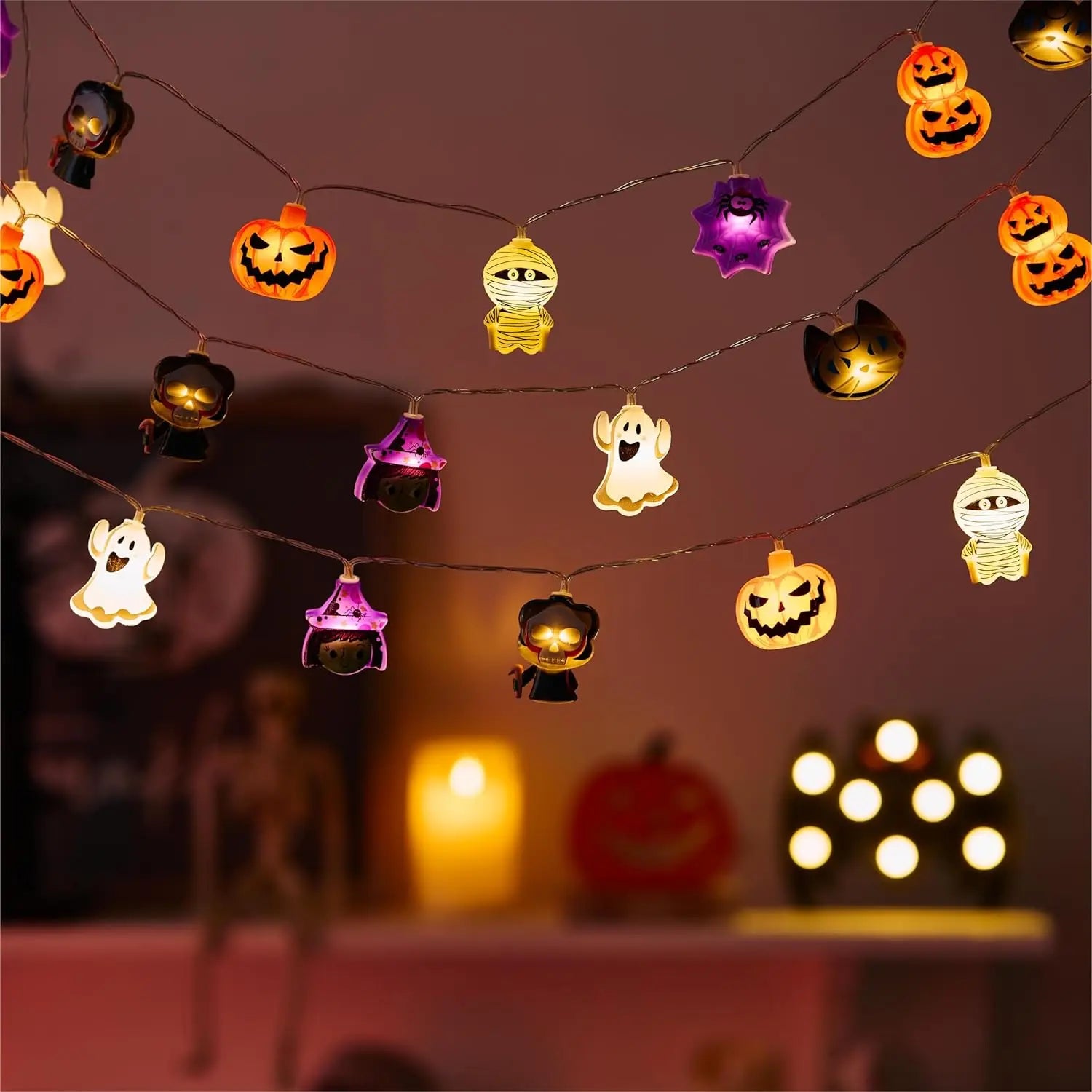 1PC 10/20 LED Halloween Battery Box String Lights,Without Battery Cute Shape Lights 2025 Home Indoor Garden Holiday Party Decor